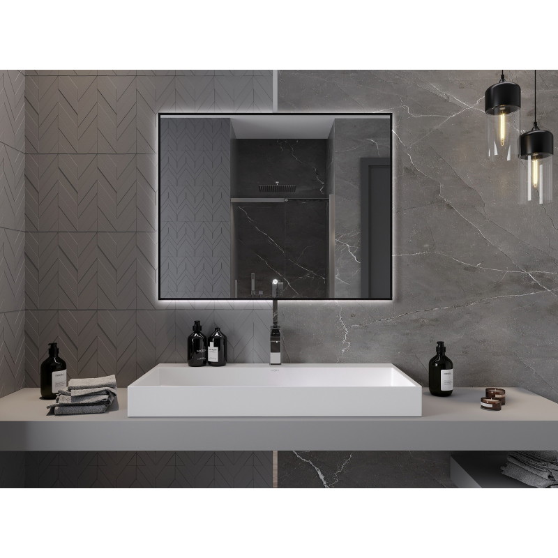 Mexen Erma oglindă de baie iluminată 100 x 80 cm, LED 6000K, antifog, ramă neagră - 9814-100-080-611-70