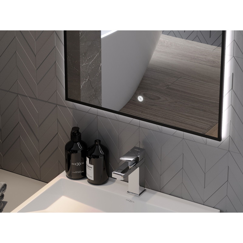 Mexen Erma megvilágított fürdőszobai tükör 100 x 80 cm, LED 6000K, párásodásmentes, fekete keret - 9814-100-080-611-70