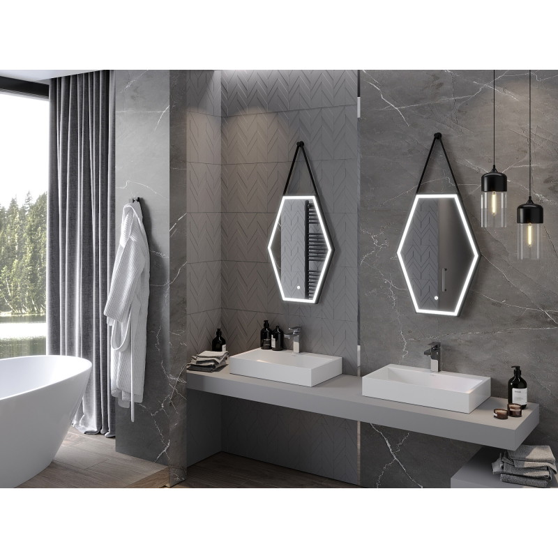 Mexen Orla oglindă de baie iluminată 50 x 70 cm, LED 6000K, anti-aburire, cadru negru - 9815-050-070-611-70