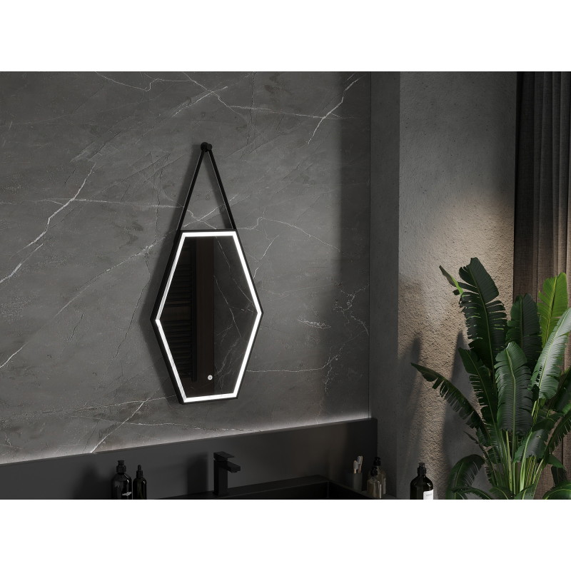 Mexen Orla oglindă de baie iluminată 50 x 70 cm, LED 6000K, anti-abur, cadru negru - 9815-050-070-611-70