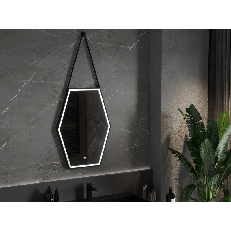 Mexen Orla megvilágított fürdőszobai tükör 60 x 80 cm, LED 6000K, páramentes, fekete keret - 9815-060-080-611-70