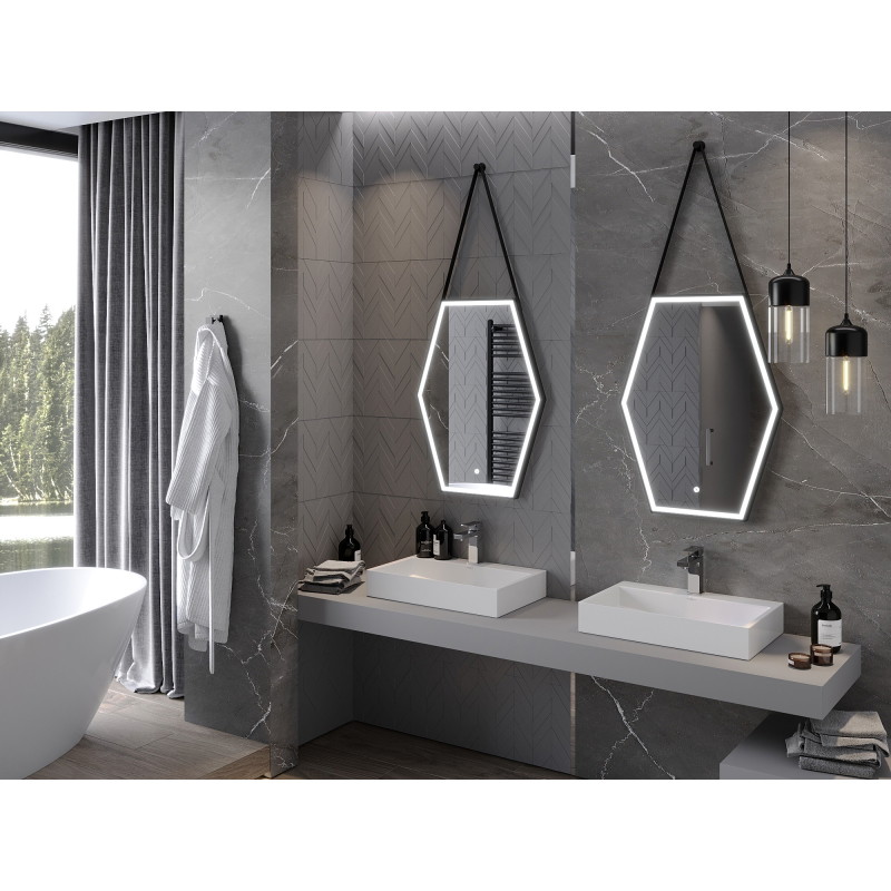 Mexen Orla megvilágított fürdőszobai tükör 60 x 80 cm, LED 6000K, páramentesítő, fekete keret - 9815-060-080-611-70