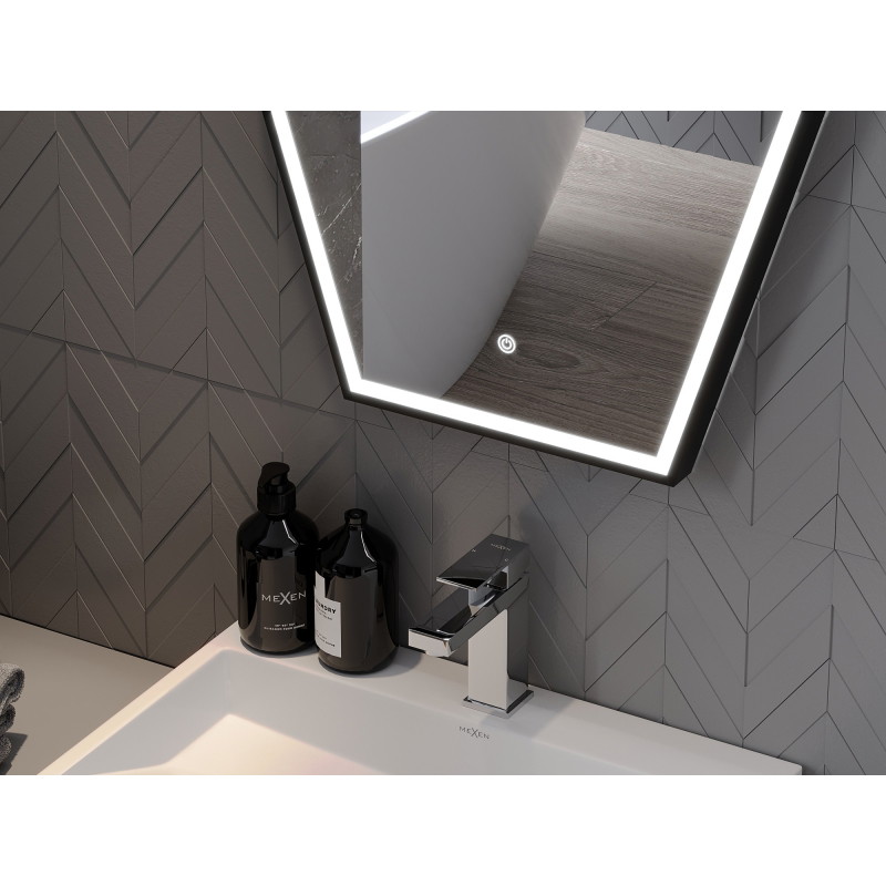 Mexen Orla megvilágított fürdőszobai tükör 60 x 80 cm, LED 6000K, páramentes, fekete keret - 9815-060-080-611-70