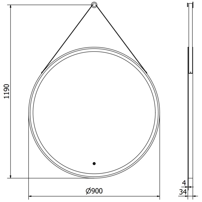 Mexen Reni kerek, LED-es, pára elleni fürdőszobai tükör, 90 cm, 6000K, fekete keret - 9812-090-090-611-70