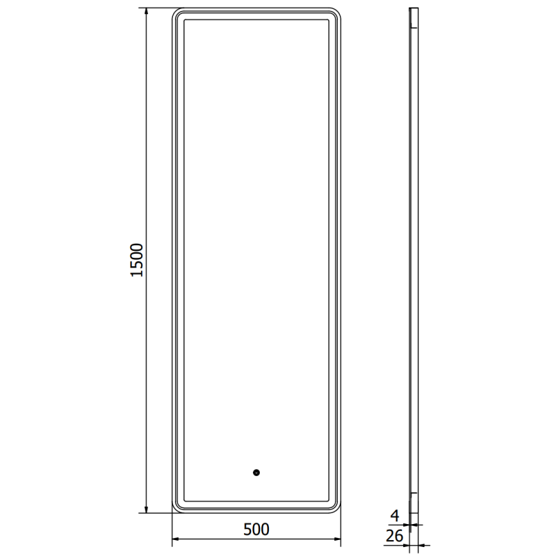 Mexen Coro LED-es fürdőszobai tükör, 50 x 150 cm, LED 6000K, páramentes, fekete keret - 9817-050-150-611-70