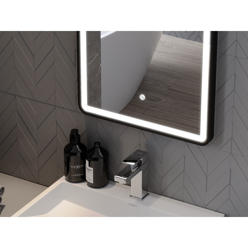 Mexen Coro világító fürdőszobai tükör 50 x 150 cm, LED 6000K, páramentes, fekete keret - 9817-050-150-611-70