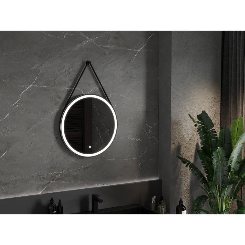 Mexen Reni oglindă de baie iluminată, rotundă 60 cm, LED 6000K, anti-abur, ramă neagră - 9812-060-060-611-70