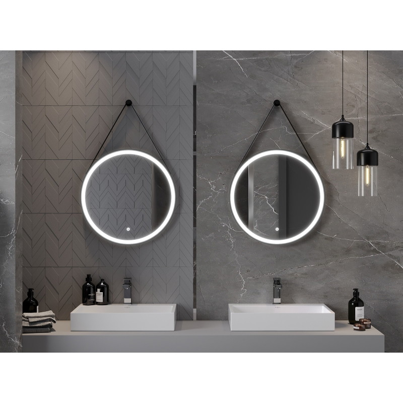 Mexen Reni megvilágított fürdőszobai tükör, kerek 60 cm, LED 6000K, páramentes, fekete keret - 9812-060-060-611-70