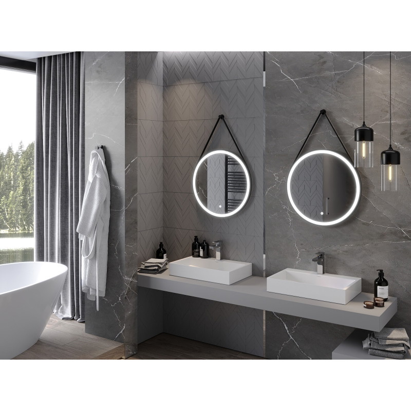 Mexen Reni oglindă de baie iluminată, rotundă 60 cm, LED 6000K, anti-aburire, ramă neagră - 9812-060-060-611-70