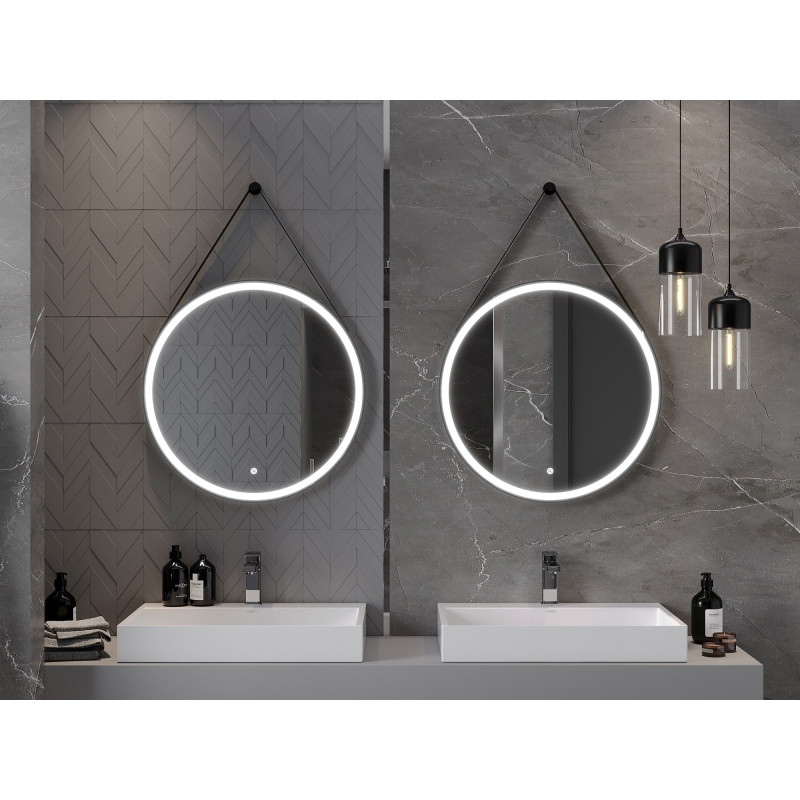Mexen Reni oglindă de baie iluminată, rotundă 70 cm, LED 6000K, anti-aburire, ramă neagră - 9812-070-070-611-70