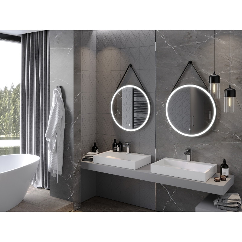 Mexen Reni világító fürdőszobai tükör, kerek 70 cm, LED 6000K, páramentes, fekete keret - 9812-070-070-611-70