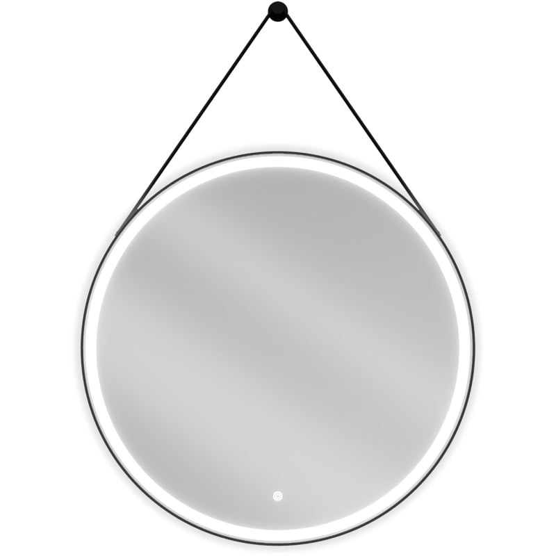 Mexen Reni megvilágított fürdőszobai tükör, kerek 80 cm, LED 6000K, anti-pára, fekete szegély - 9812-080-080-611-70