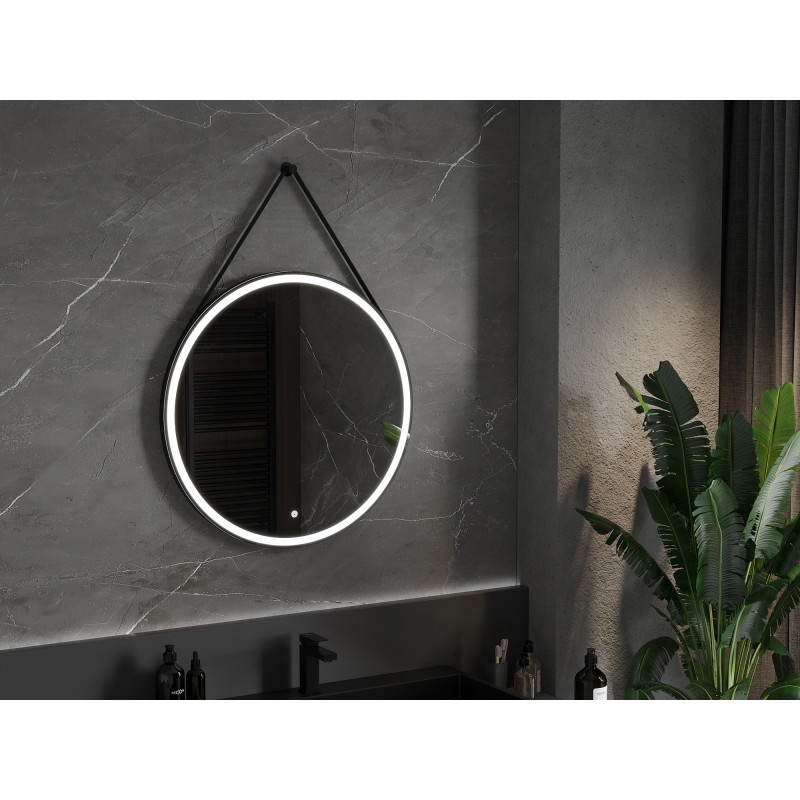 Mexen Reni kör alakú, megvilágított fürdőszobai tükör, 80 cm, LED 6000K, páramentes, fekete keret - 9812-080-080-611-70