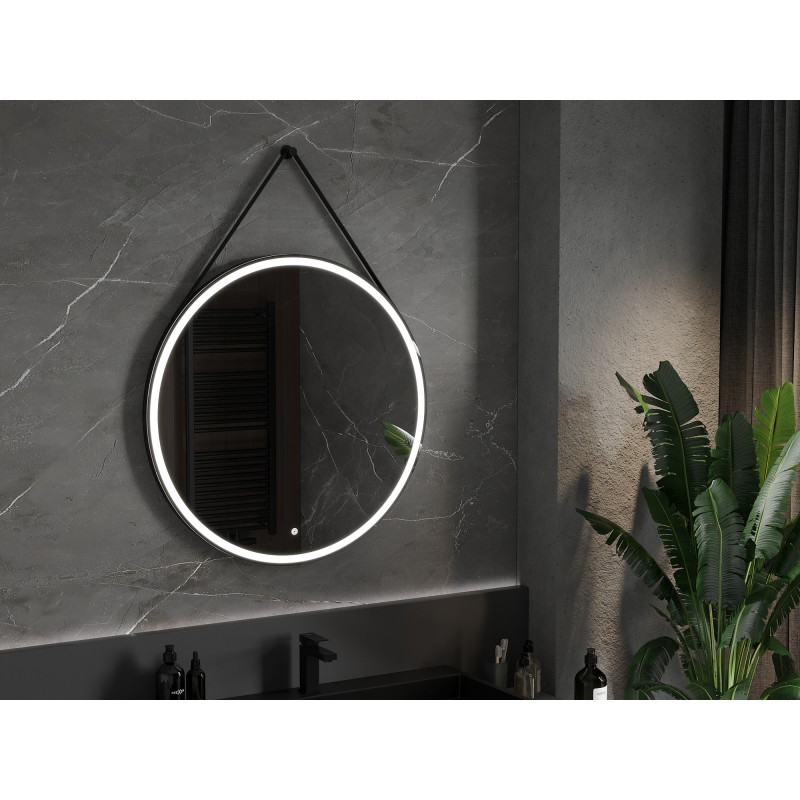 Mexen Reni kerek, LED-es, pára elleni fürdőszobai tükör, 90 cm, 6000K, fekete keret - 9812-090-090-611-70