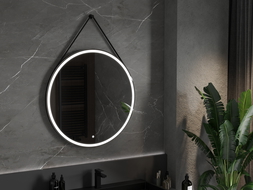 Mexen Reni oglindă iluminată de baie, rotunde 90 cm, LED 6000K, anti aburire, ramă neagră - 9812-090-090-611-70