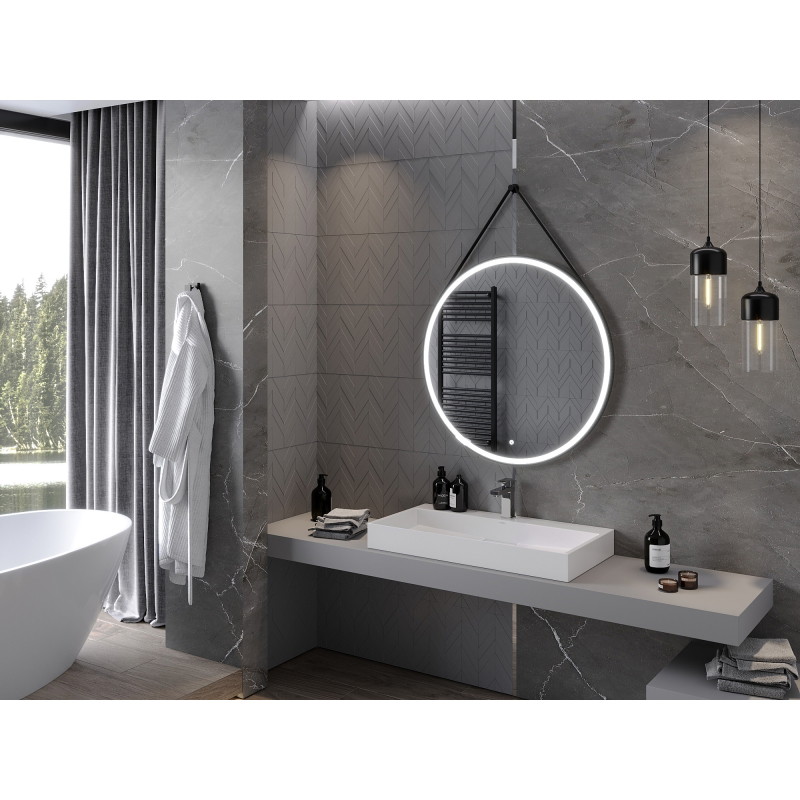 Mexen Reni kerek, LED-es, pára elleni fürdőszobai tükör, 90 cm, 6000K, fekete keret - 9812-090-090-611-70