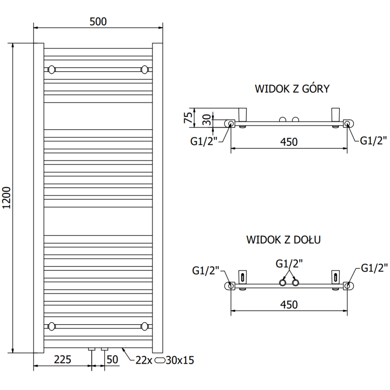 Mexen Hades fürdőszobai radiátor 1200 x 500 mm, 450 W, króm - W104-1200-500-00-01