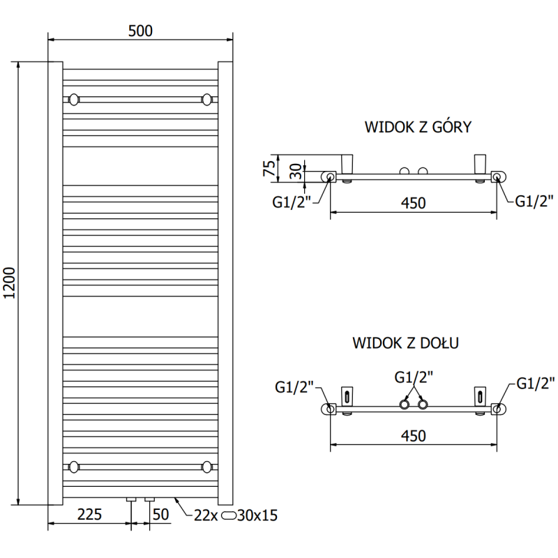Mexen Hades radiator de baie 1200 x 500 mm, 570 W, alb - W104-1200-500-00-20