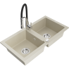 Mexen Mario chiuvetă de bucătărie din granit cu 2 compartimente și baterie Aster, bej - 6504-69-73450-07