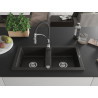 Mexen Mario chiuvetă de granit cu 2 compartimente și baterie de bucătărie Aster, negru/auriu metalic - 6504-75-73450-07