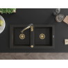 Mexen Mario chiuvetă de granit cu 2 compartimente și baterie de bucătărie Aster, negru/auriu metalizat - 6504-75-73450-57-G