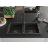 Mexen Mario chiuvetă de granit cu 2 compartimente cu baterie de bucătărie Aster, negru/auriu metalic - 6504-75-73450-70-B