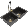 Mexen Mario chiuvetă de bucătărie din granit cu 2 compartimente și baterie de bucătărie Aster, negru pătat