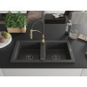 Mexen Mario chiuvetă de bucătărie din granit cu 2 compartimente și baterie Aster, negru cu pete - 6504-76-73450-57-B