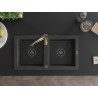 Mexen Mario chiuvetă de bucătărie din granit cu 2 compartimente și baterie Aster, negru cu pete - 6504-76-73450-57-B