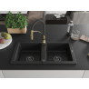 Mexen Mario chiuvetă de granit cu 2 compartimente cu baterie de bucătărie Aster, negru - 6504-77-73450-57-B