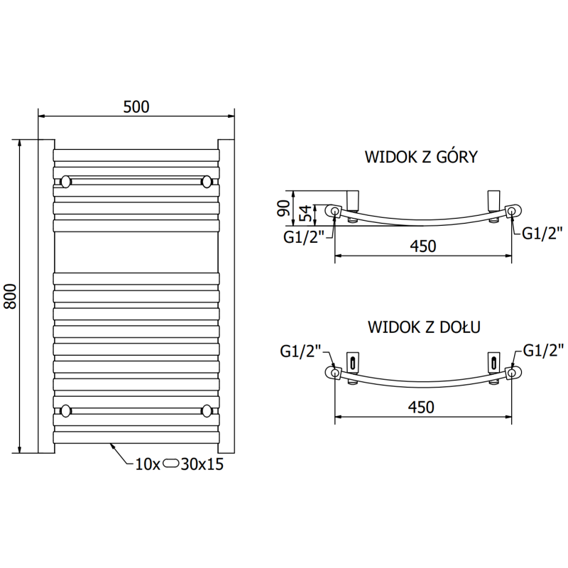Mexen Helios radiator de baie 800 x 500 mm, 381 W, negru - W103-0800-500-00-70