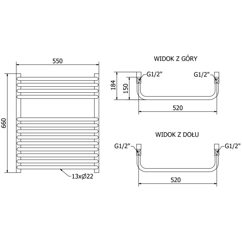 Mexen Apollo 660 x 550 mm-es, 386 W-os fekete fürdőszobai radiátor - W117-0660-550-00-70
