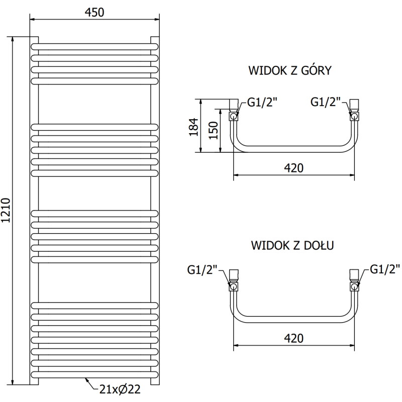 Mexen Apollo radiator baie 1210 x 450 mm, 566 W, alb - W117-1210-450-00-20