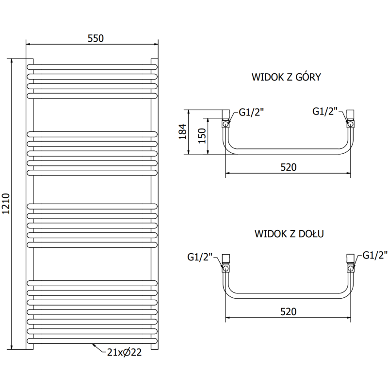 Mexen Apollo radiator baie 1210 x 550 mm, 641 W, alb - W117-1210-550-00-20