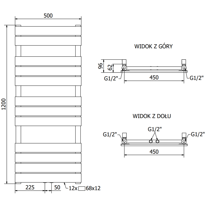 Mexen Ceres fürdőszobai radiátor 1200 x 500 mm, 610 W, fekete - W111-1200-500-00-70