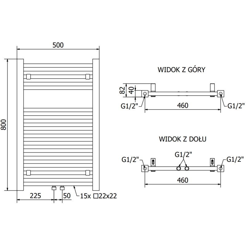 Mexen Pluton 800 x 500 mm-es fürdőszobai radiátor, 410 W, fehér - W106-0800-500-00-20