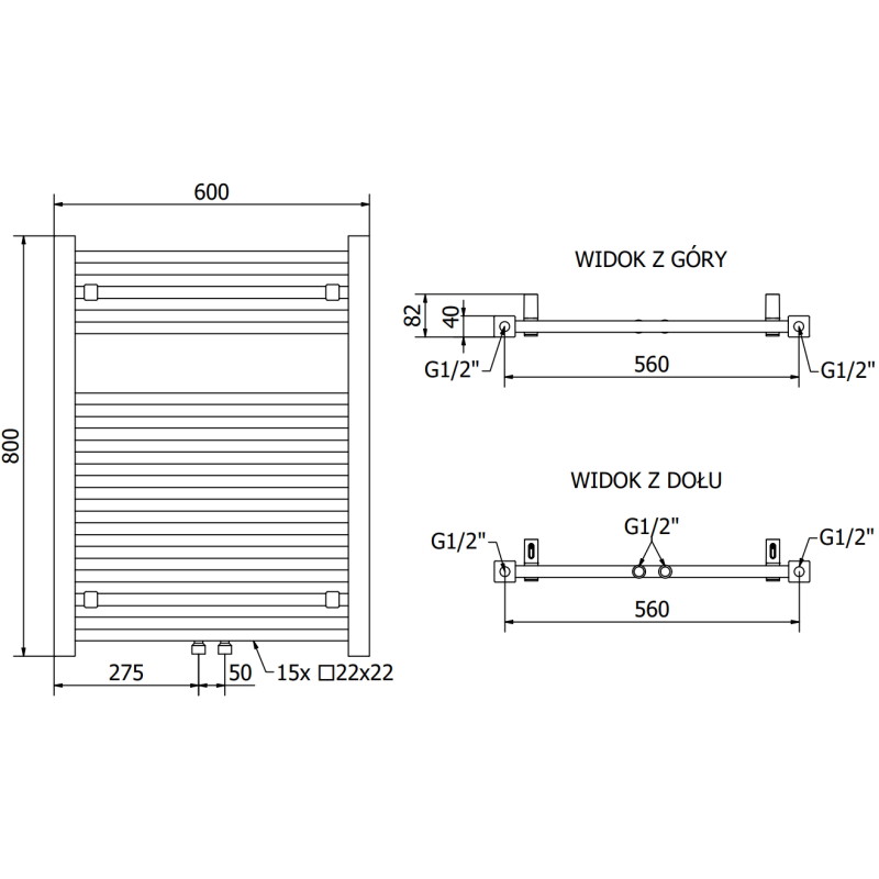 Mexen Pluton radiator baie 800 x 600 mm, 476 W, negru - W106-0800-600-00-70