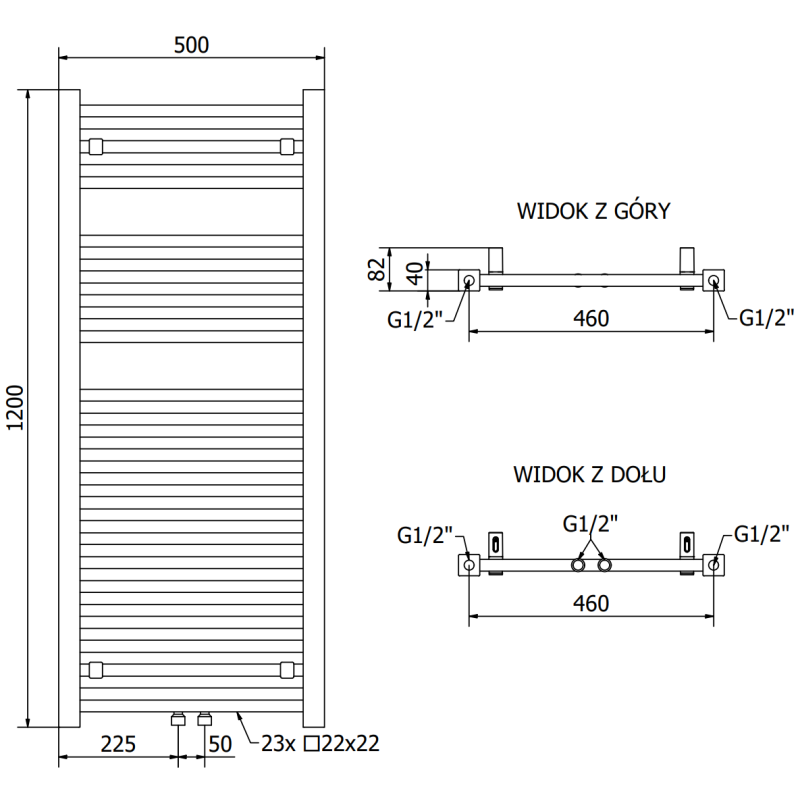 Mexen Pluton radiator de baie 1200 x 500 mm, 625 W, negru - W106-1200-500-00-70