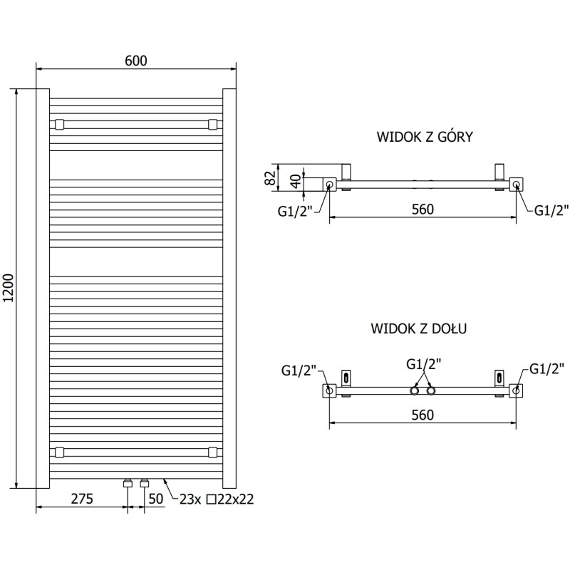 Mexen Pluton radiator de baie 1200 x 600 mm, 726 W, negru - W106-1200-600-00-70