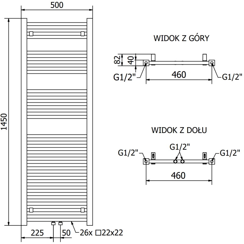 Mexen Pluton Radiator baie 1450 x 500 mm, 721 W, alb - W106-1450-500-00-20