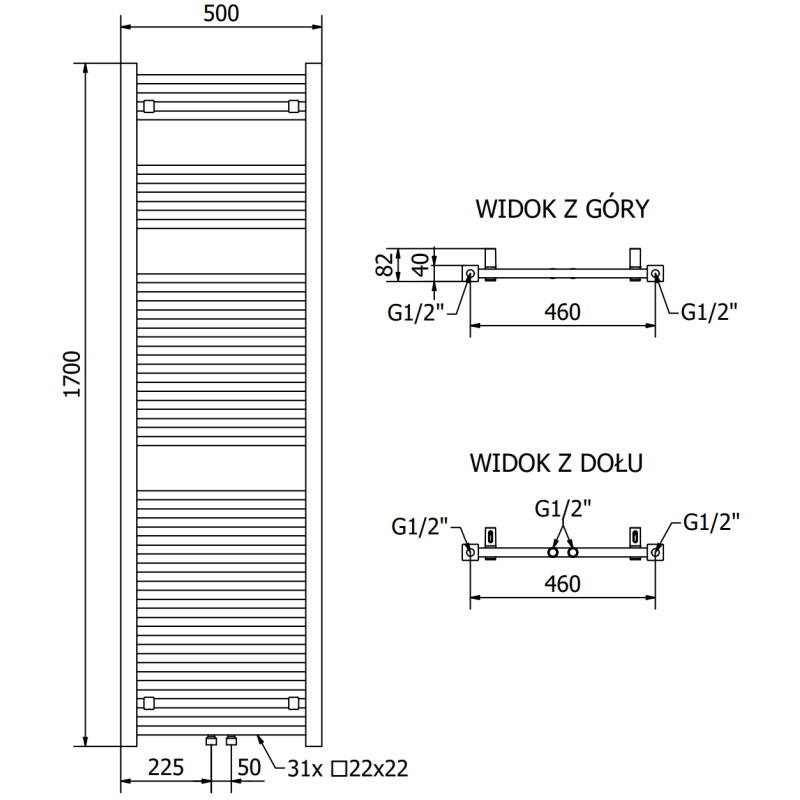 Mexen Pluton radiator de baie 1700 x 500 mm, 855 W, alb - W106-1700-500-00-20