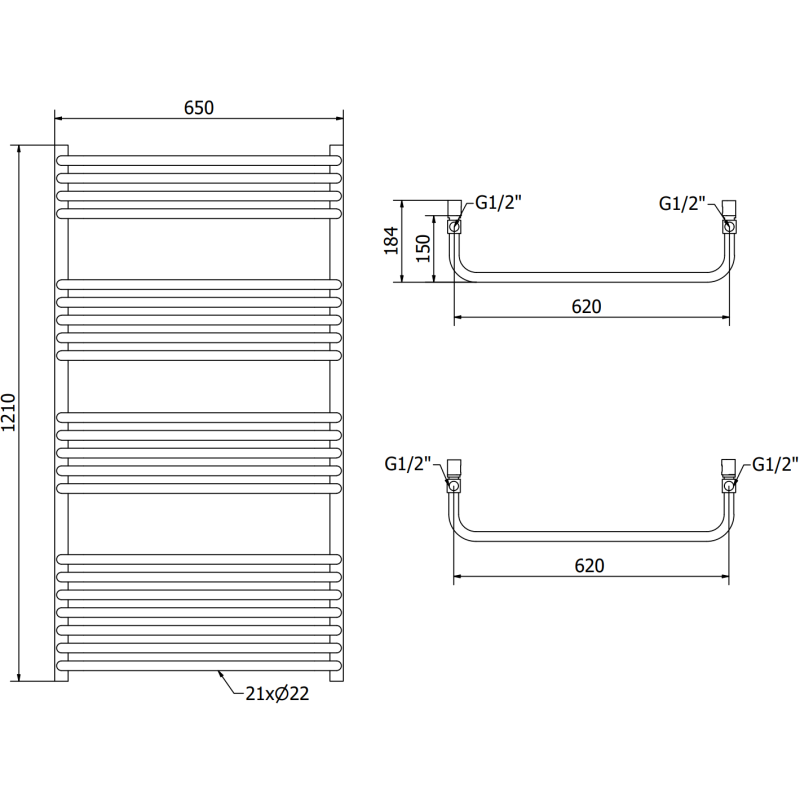 Mexen Apollo radiator baie 1210 x 650 mm, 716 W, alb - W117-1210-650-00-20