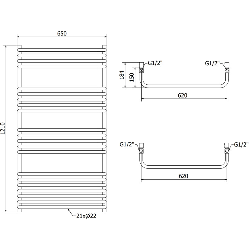 Mexen Apollo radiator de baie 1210 x 650 mm, 713 W, negru - W117-1210-650-00-70
