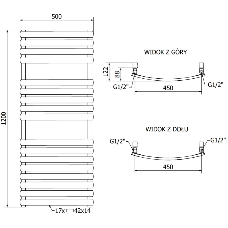 Mexen Bachus 1200 x 500 mm-es fürdőszobai radiátor, 619 W, fehér - W109-1200-500-00-20