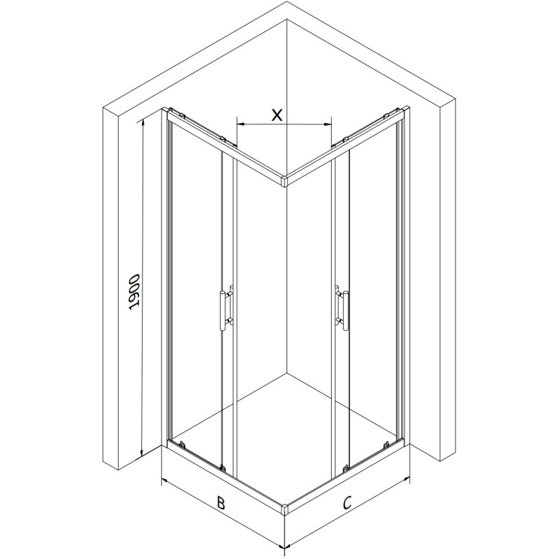 Mexen Rio 90 x 90 cm-es szögletes zuhanykabin, fagyasztott, arany + zuhanytálca, fehér - 860-090-090-50-30-4510