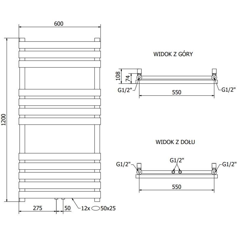 Mexen Jowisz radiator baie 1200 x 600 mm, 594 W, negru - W107-1200-600-00-70