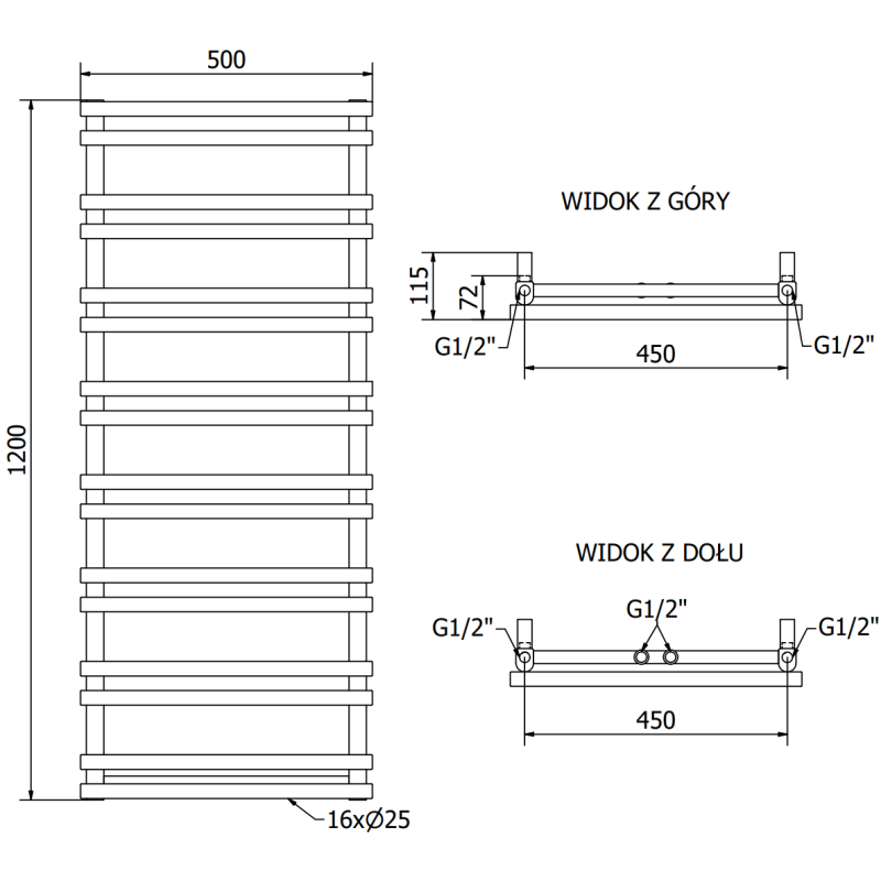 Mexen Saturn radiator baie 1200 x 500 mm, 409 W, negru - W108-1200-500-00-70