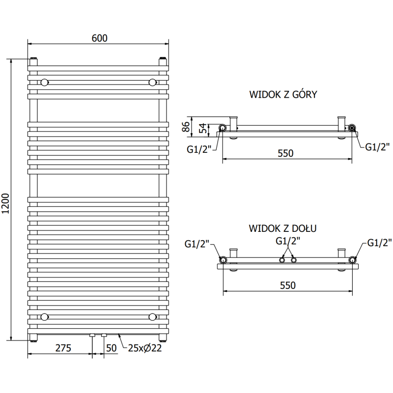 Mexen Sol radiator de baie 1200 x 600 mm, 658 W, alb - W125-1200-600-00-20