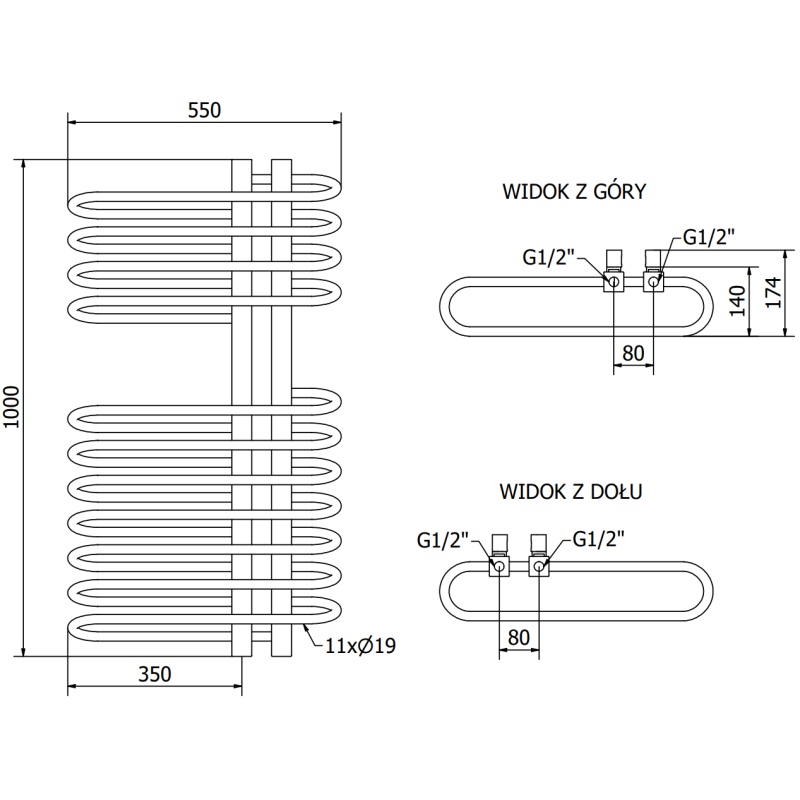 Mexen Ops fürdőszobai radiátor 1000 x 550 mm, 517 W, fehér - W122-1000-550-00-20