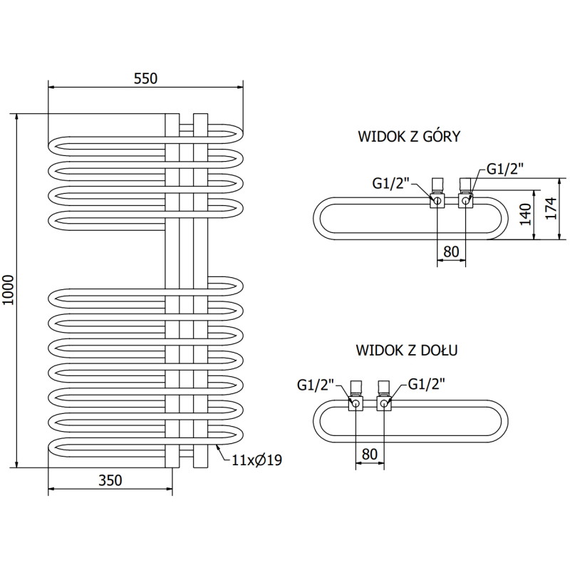 Mexen Ops radiator de baie 1000 x 550 mm, 517 W, alb - W122-1000-550-00-20